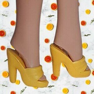 Orange/Yellow 1980s Barbie Mattel OT Mule Gathered Heels Philippines Superstar